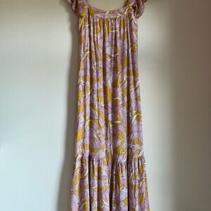 Knox Rose Pink and Yellow Tropical Floral Maxi Dress with Pockets